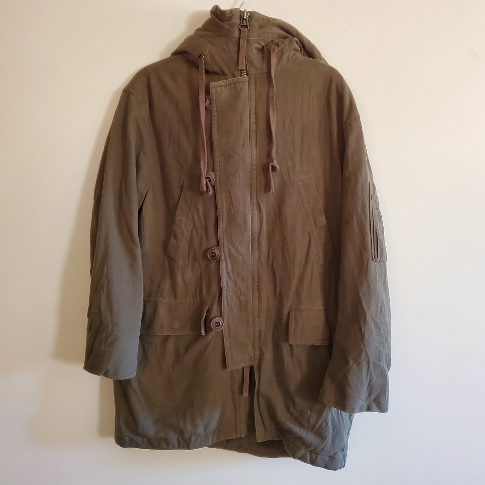 VINCE Winter Jacket Warm Military Green Zip Snap Hooded Size XS GUC